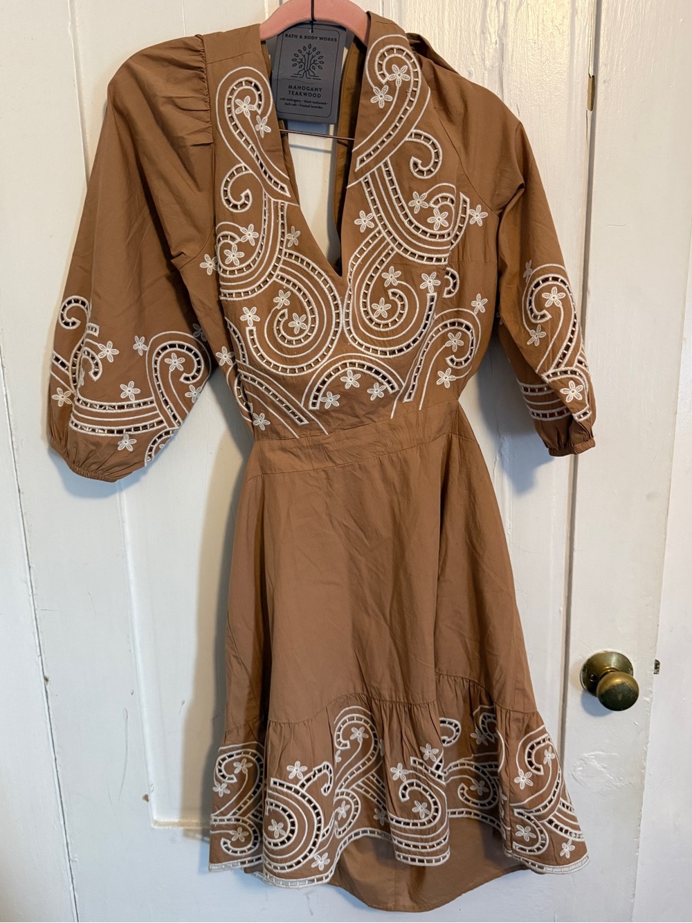 Express Embroidery-Trim Brown Midi Dress by